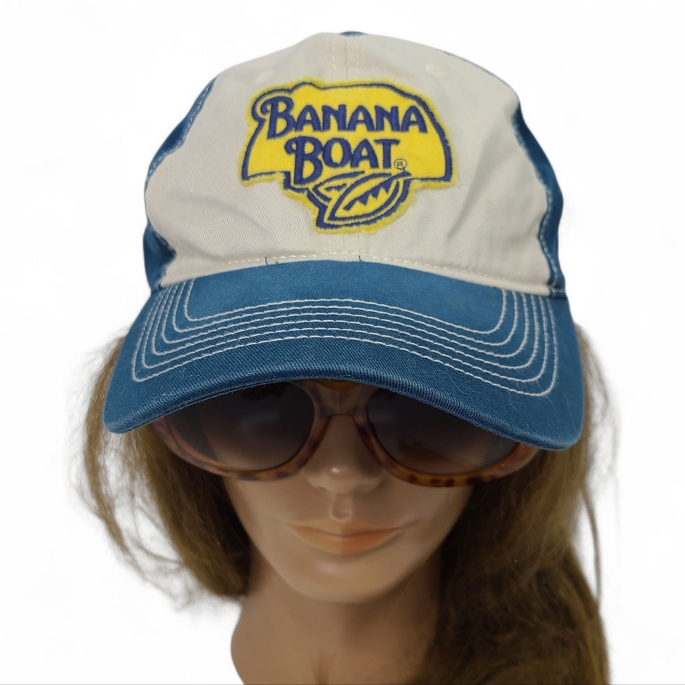 BANANA BOAT Vintage Baseball Cap Blue White One Size